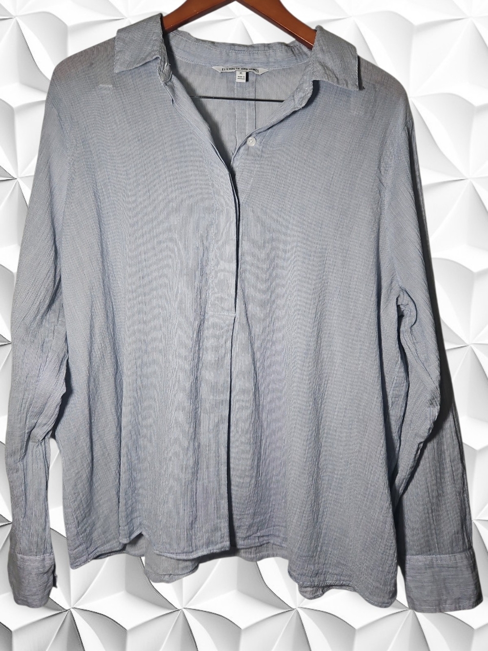 Elizabeth and James Blue White Pinstripe Cotton Pullover Blouse‎ Shirt XL